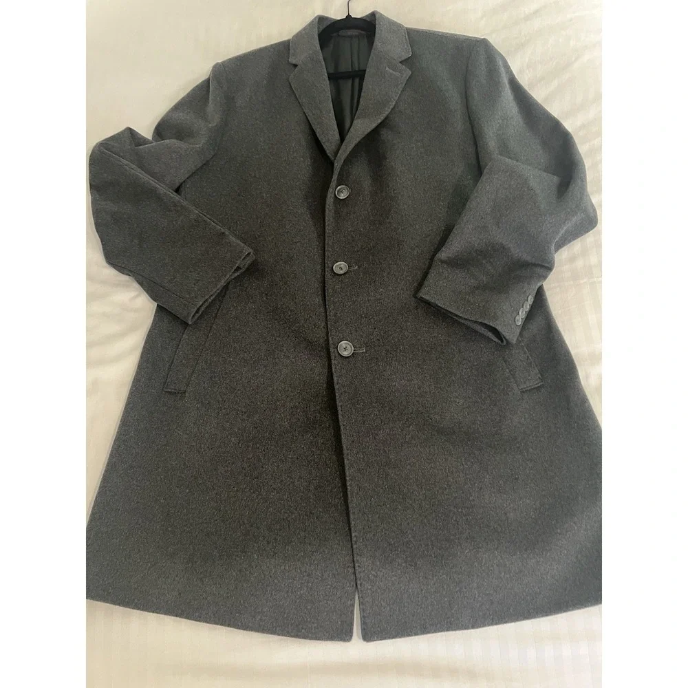 Pronto Uomo Long Overcoat Men's‎ 46R Grey Wool Single Breasted